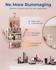 BAGSMART large-capacity makeup bag opened to reveal spacious main compartment for cosmetics