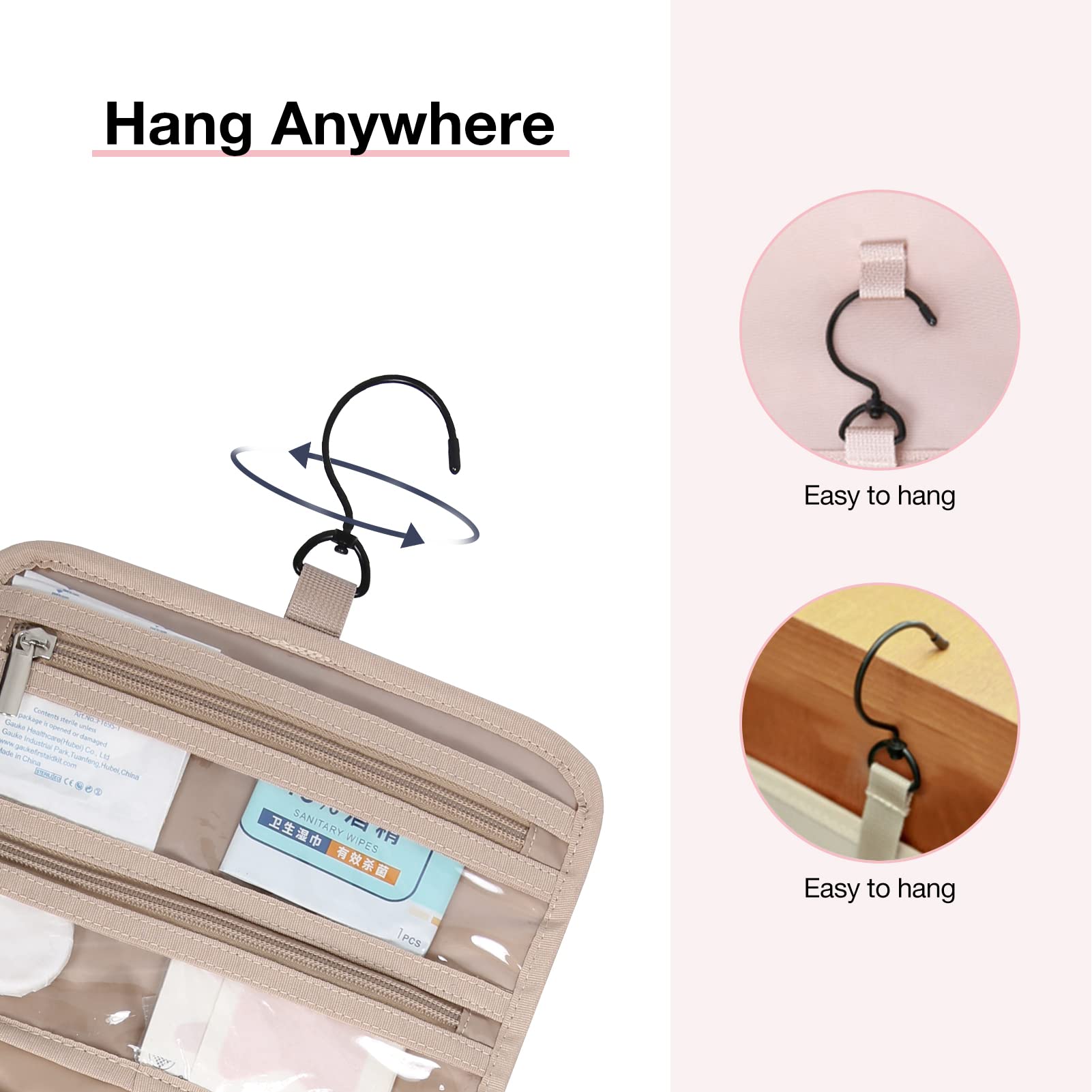 BAGSMART large-capacity bag fits full-sized toiletries for overnight trips.