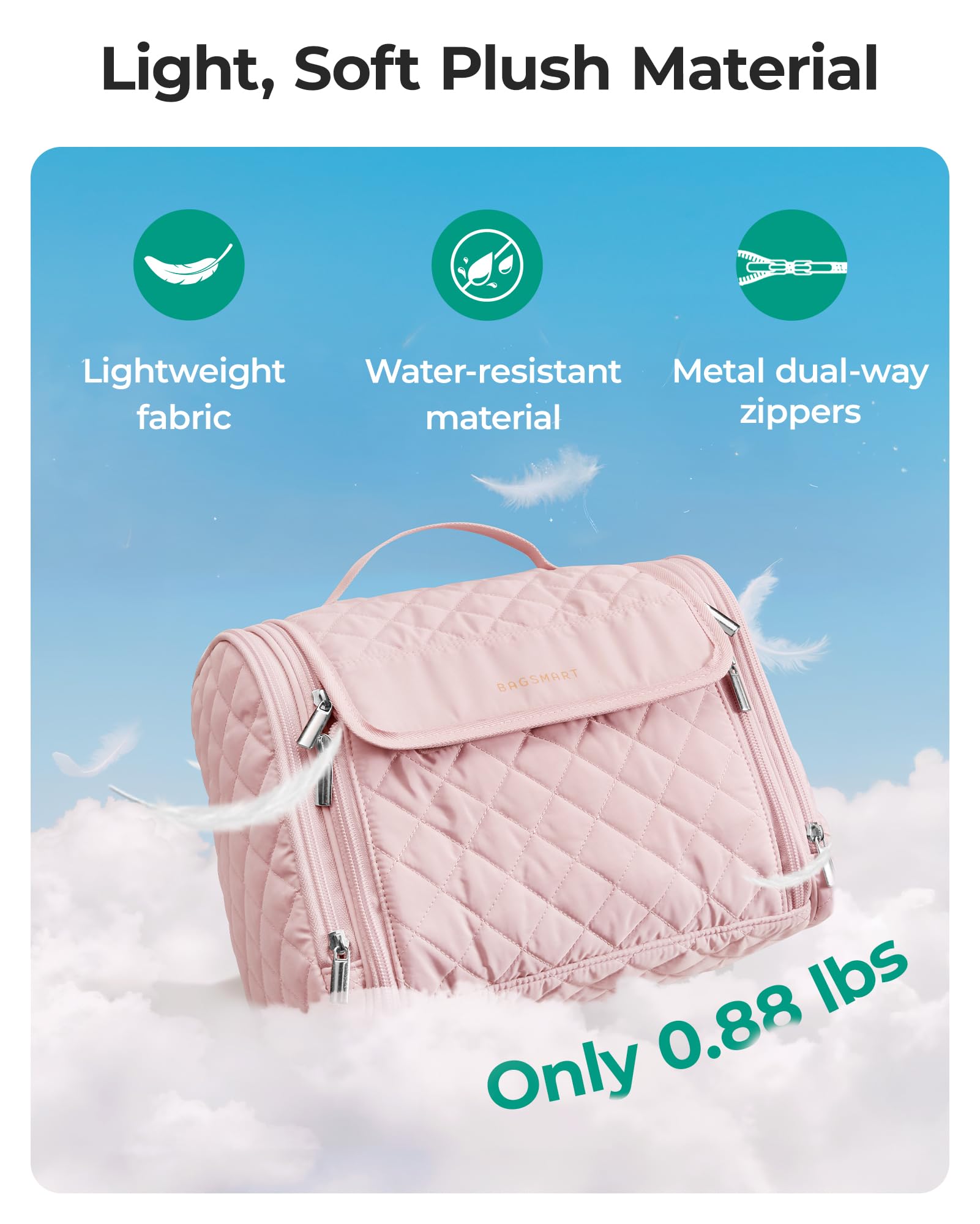 BAGSMART left brush pocket uses stain-resistant lining for brushes.