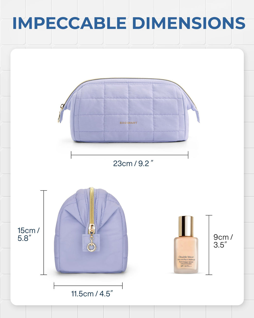 BAGSMART puffy design adds a stylish touch to travel beauty storage.