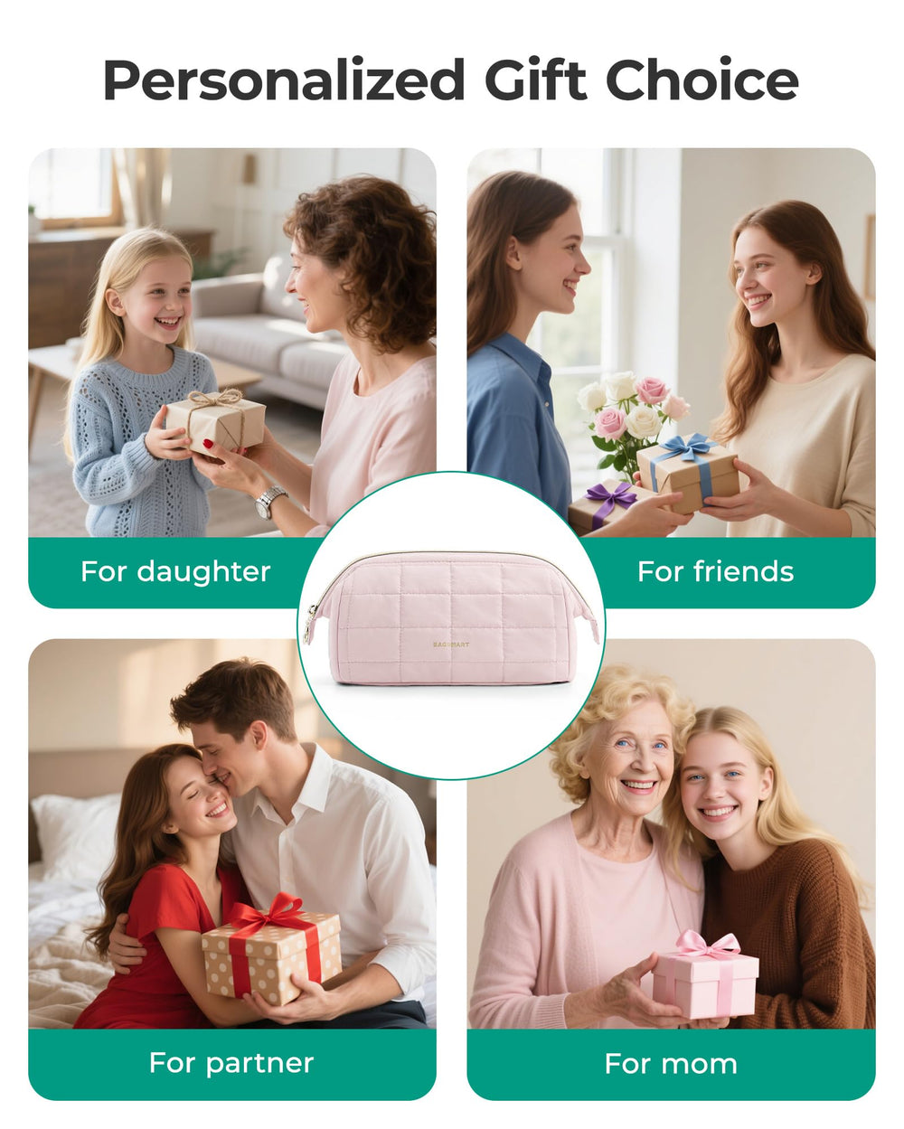 BAGSMART makeup bag with PVC liner protects brushes and spills.