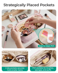 BAGSMART makeup bag PVC-lined pocket protects brushes and prevents spills on the go.