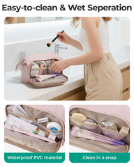 BAGSMART makeup bag spacious interior fits full-size bottles and travel essentials.