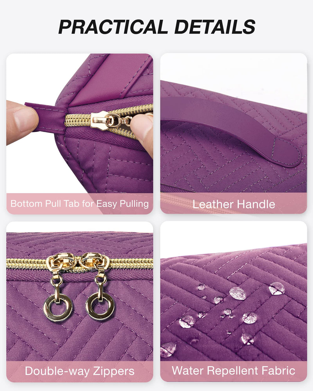 BAGSMART makeup bag top-handle and zipper for easy carrying