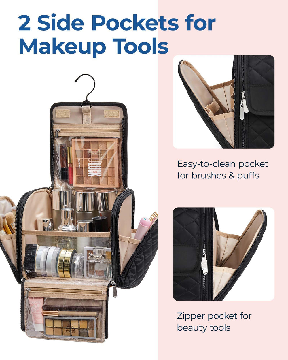 BAGSMART makeup bag top handle for easy carrying
