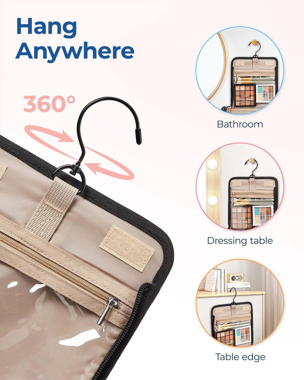 BAGSMART makeup bag transparent pockets for quick item visibility