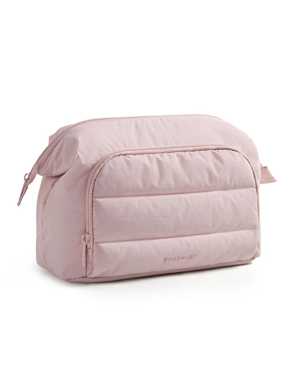 BAGSMART makeup bag wide-open mouth, quick-access design for busy mornings.