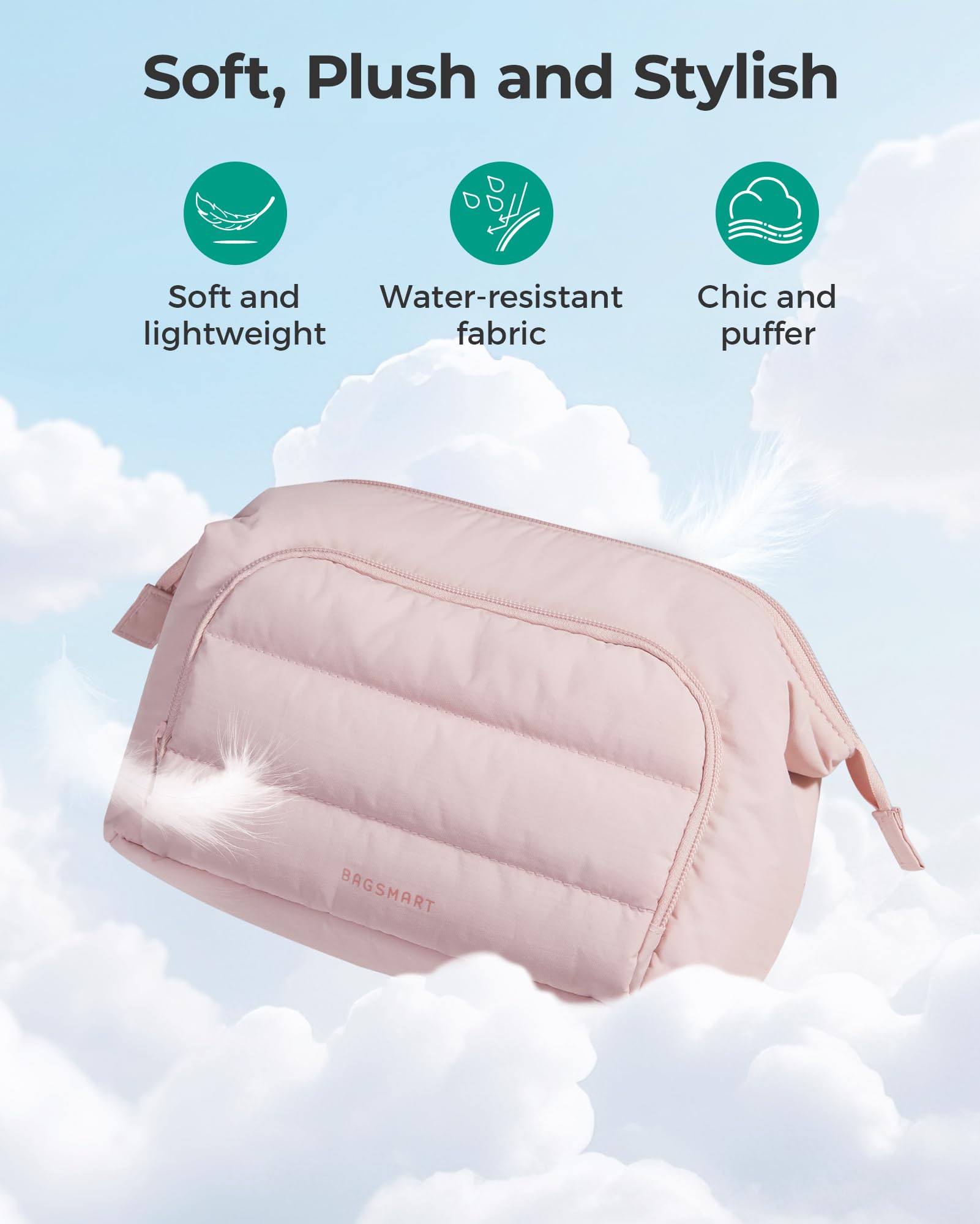 BAGSMART makeup organizer, two Tiny Essentials pockets keep small items tidy.