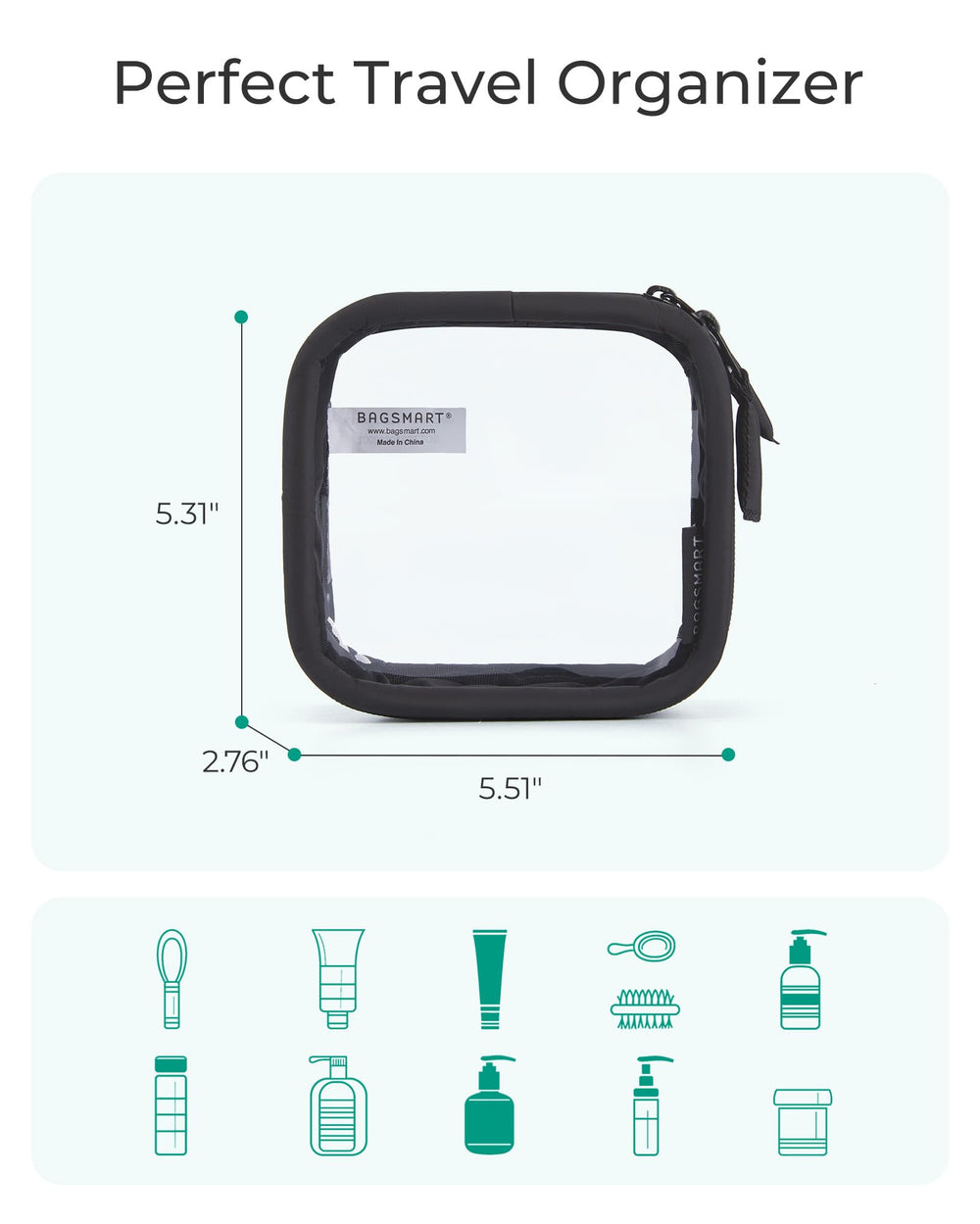 BAGSMART Mini Clear Makeup Bag soft puff handle offers easy carrying in transit.