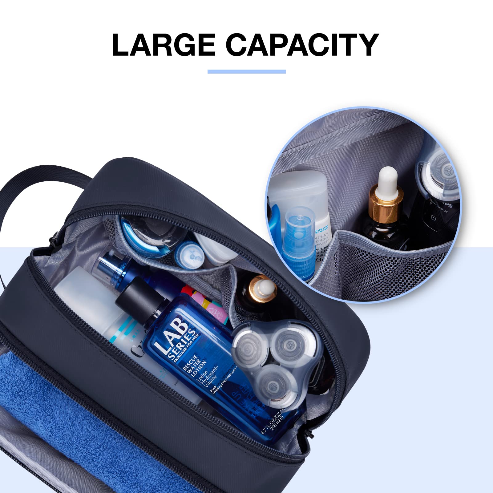 BAGSMART Multi-Purpose Toiletry Organizer fits in luggage for easy travel setup.