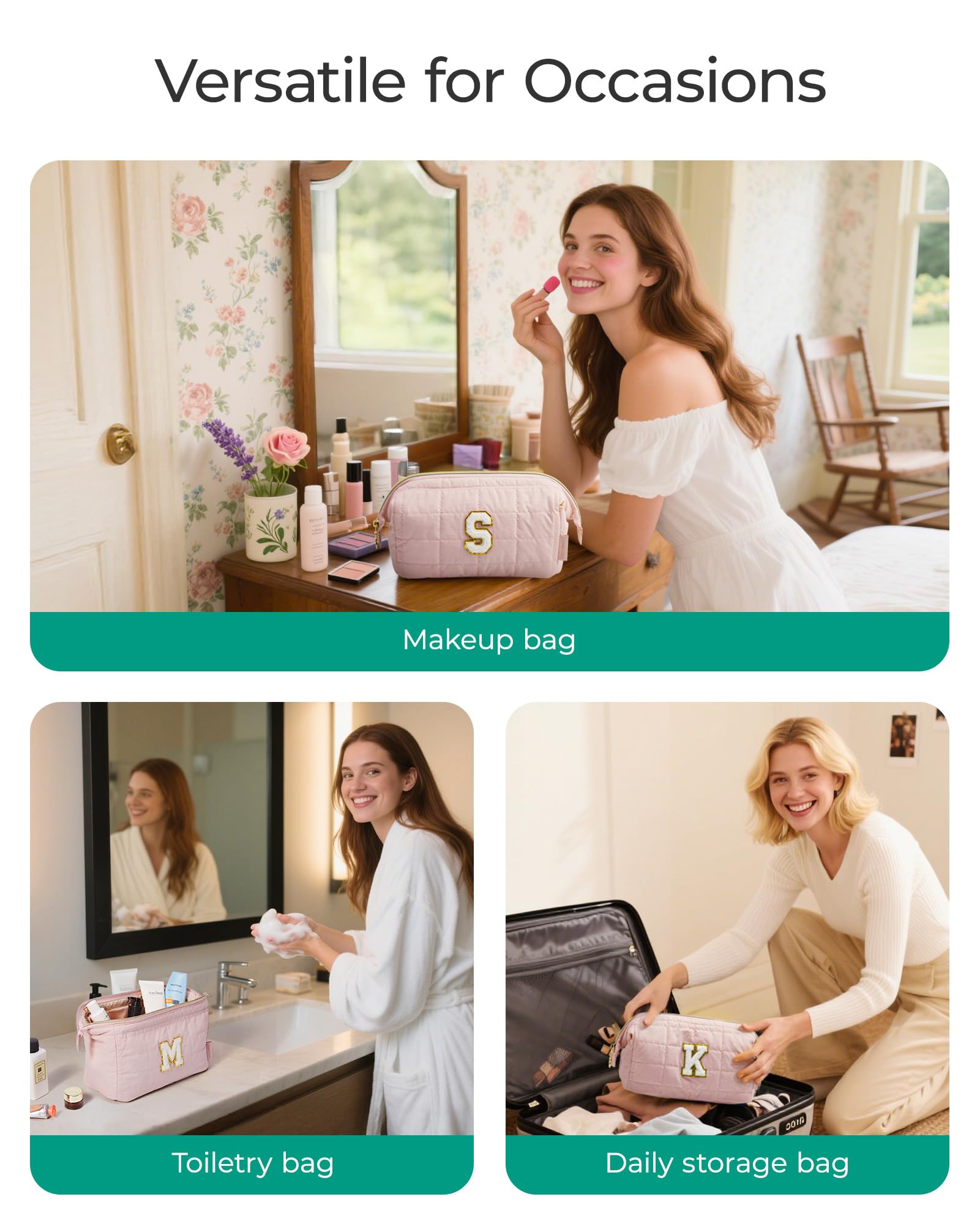 BAGSMART personalized initials on front of makeup bag as gift