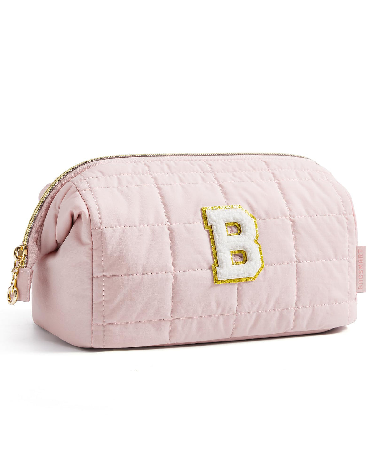 BAGSMART personalized initial makeup bag wide opening for quick access