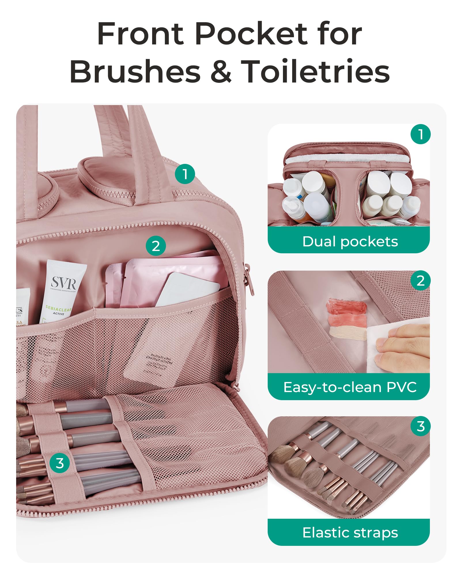 BAGSMART Puffy makeup bag in soft Taslan fabric for lightweight everyday use.