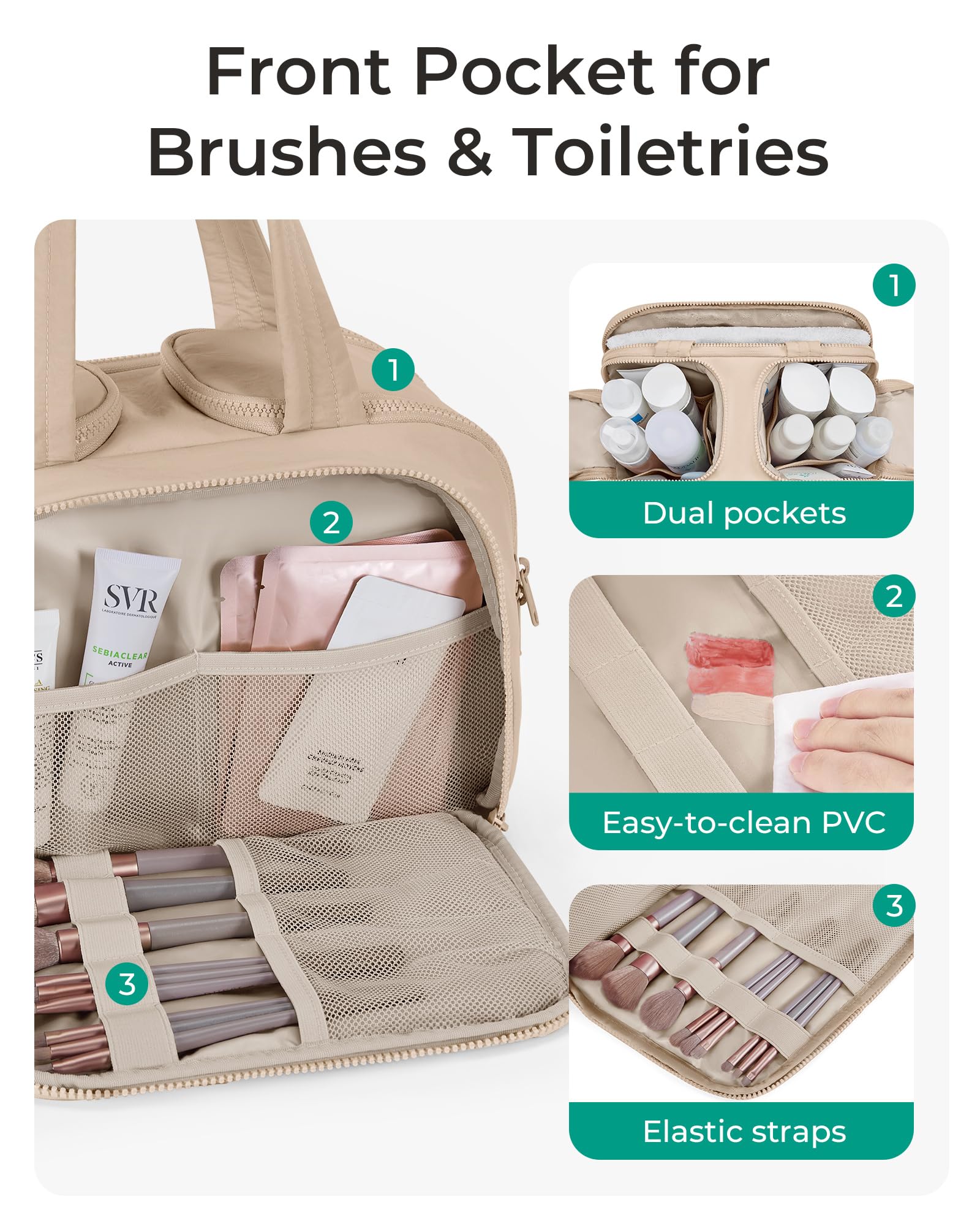 BAGSMART puffy toiletry bag with soft Taslan fabric, luxurious and lightweight.