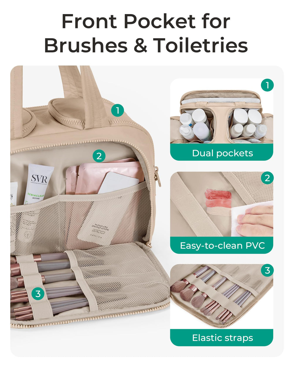 BAGSMART puffy toiletry bag with soft Taslan fabric, luxurious and lightweight.