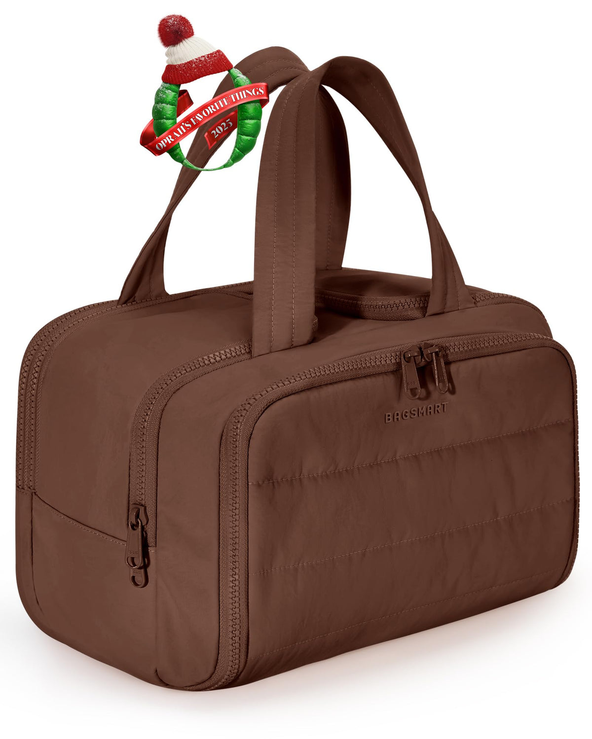 BAGSMART Puffy Travel Toiletry Bag front view shows spacious capacity for essentials on trips