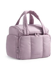 Bagsmart Puffy Travel Toiletry Bag front view shows organized storage for full-sized bottles