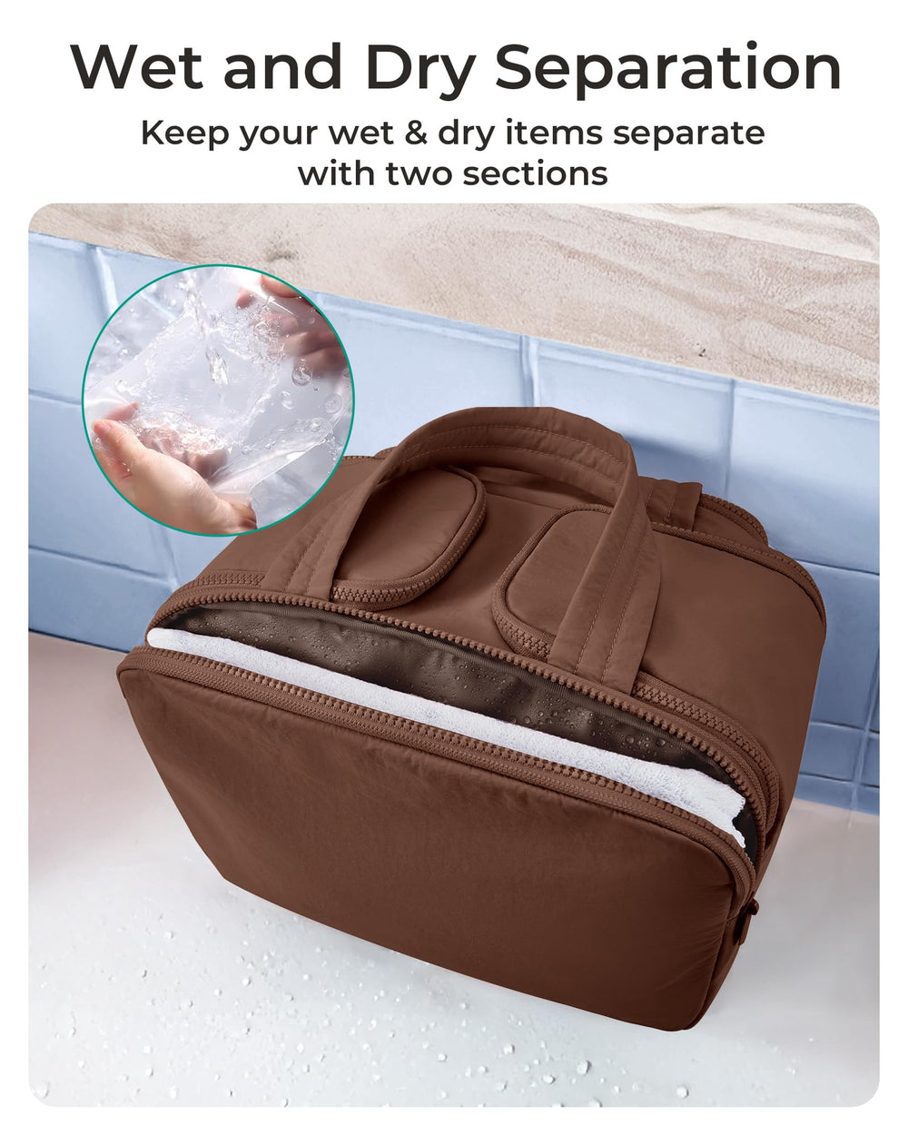 BAGSMART Puffy Travel Toiletry Bag side pocket stores small essentials for quick reach