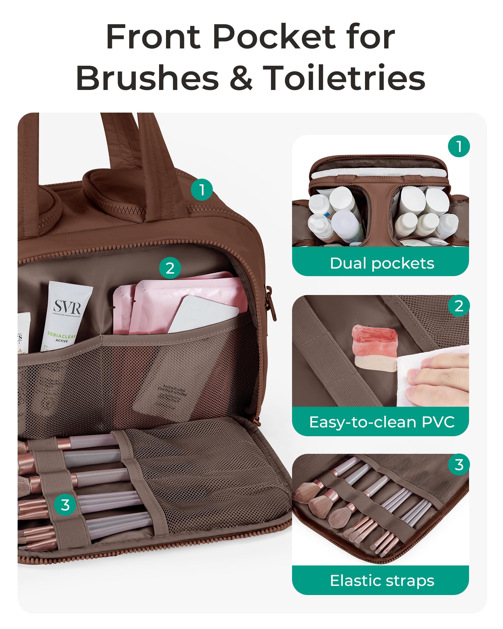 BAGSMART Puffy Travel Toiletry Bag wide opening for easy access to cosmetics