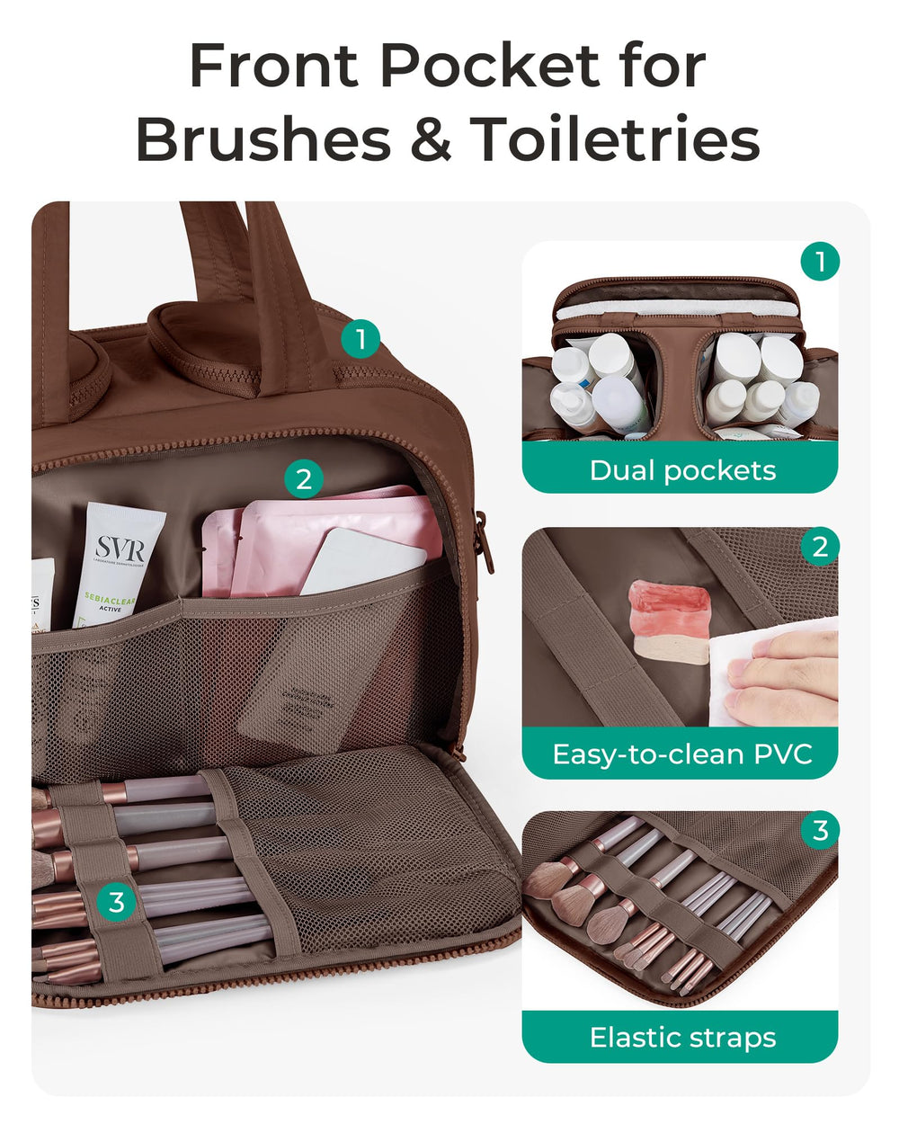 BAGSMART Puffy Travel Toiletry Bag wide opening for easy access to cosmetics