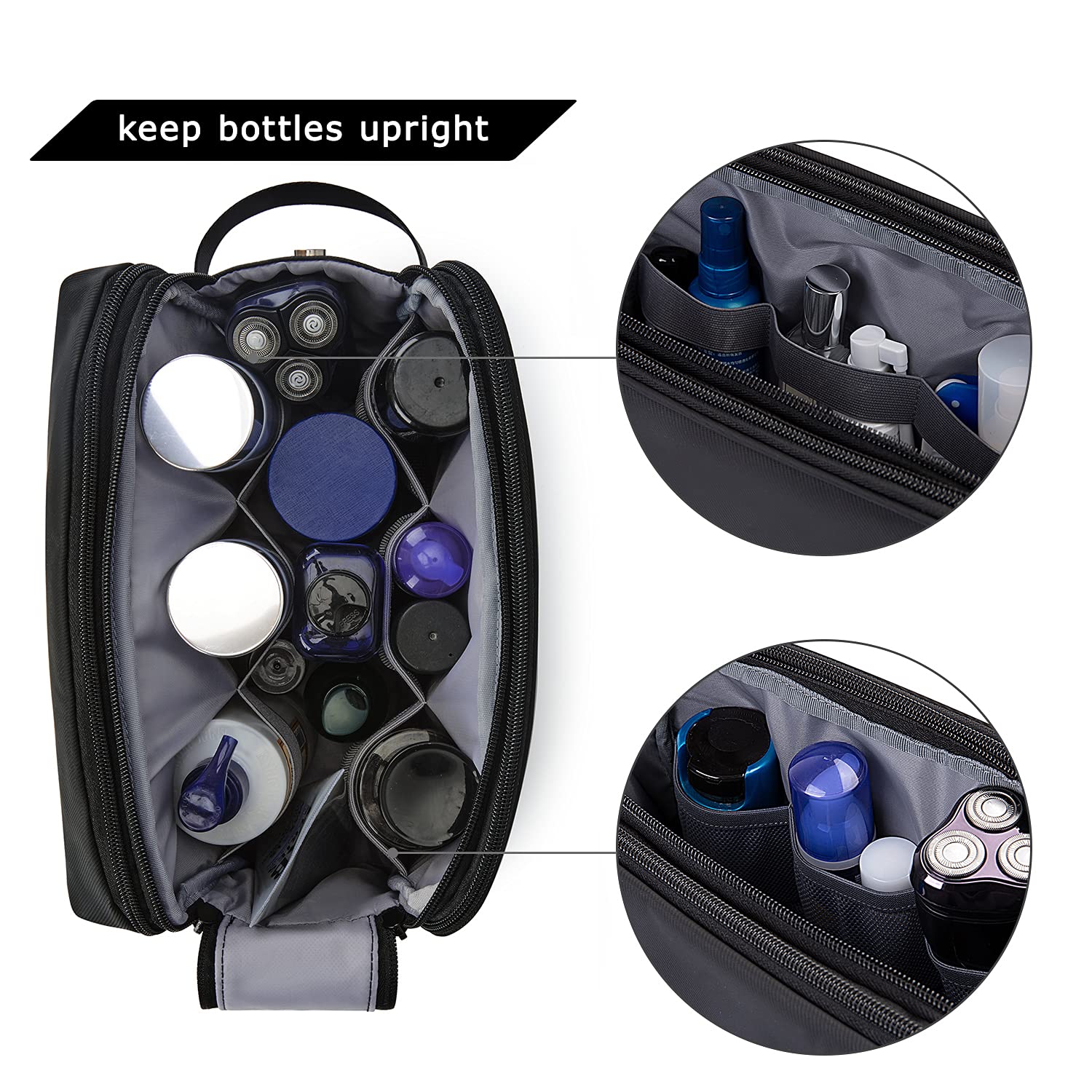BAGSMART Toiletry Bag back pocket with elastic band keeps makeup organized.