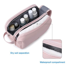 BAGSMART Toiletry Bag beige interior organization showing multiple pockets