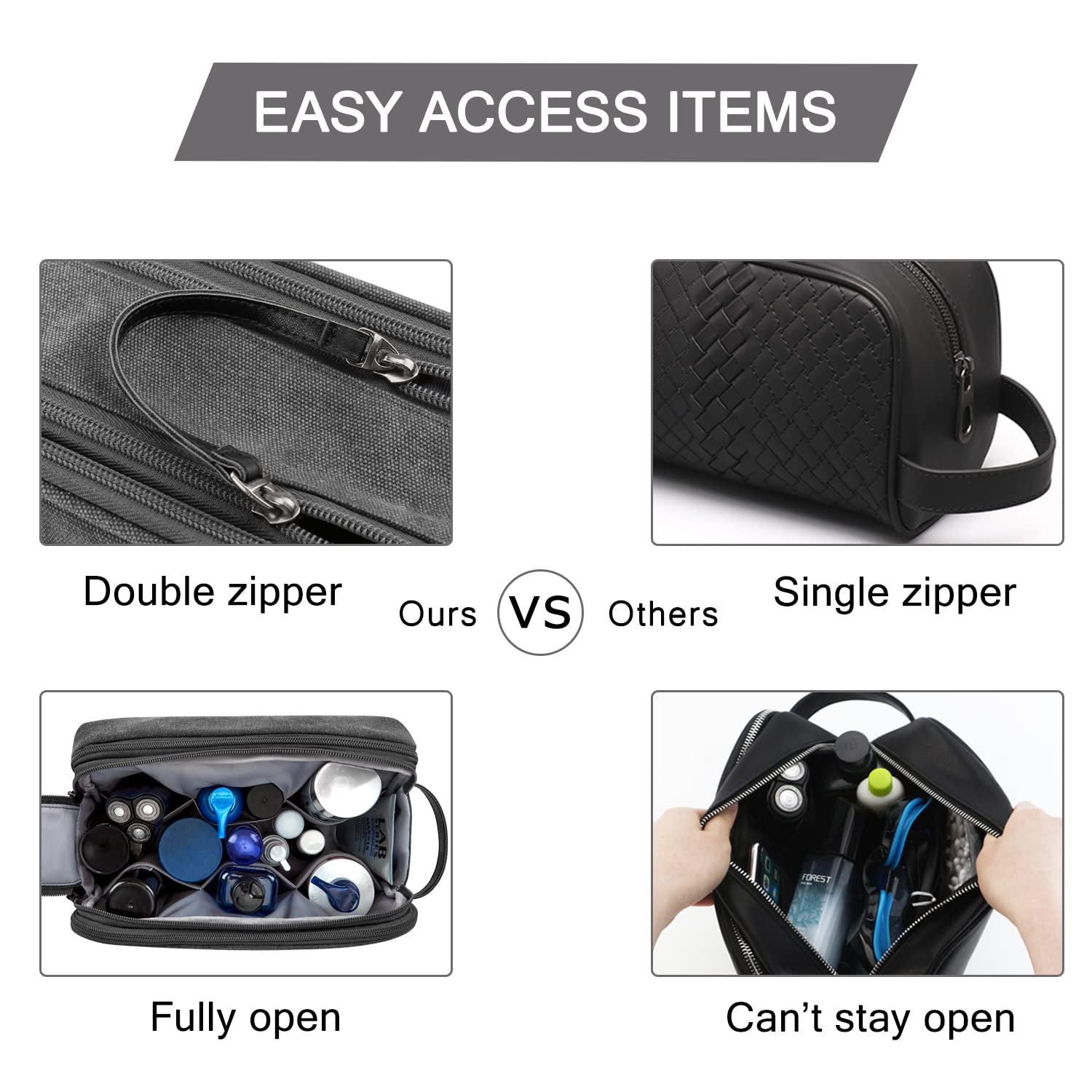 BAGSMART Toiletry Bag Black Large durable canvas material for everyday travel use.