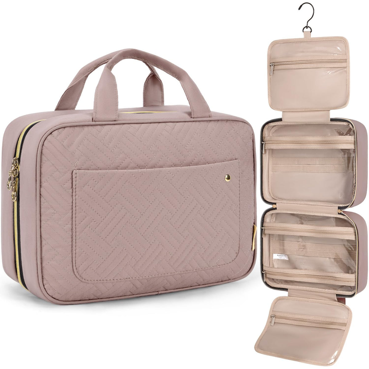 BAGSMART Toiletry Bag Dirty Purple front view for compact travel storage