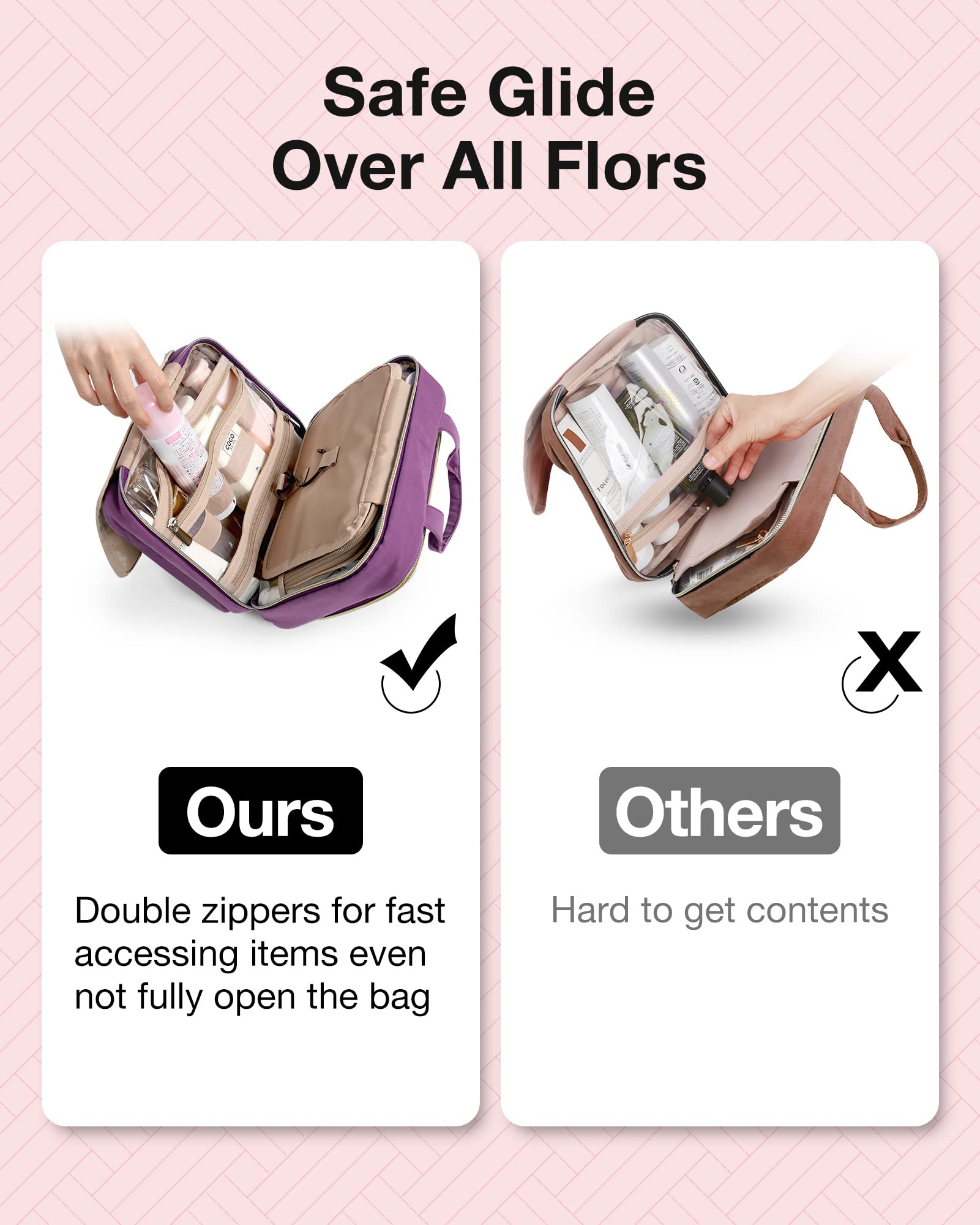 BAGSMART double-zipper compartment allows organized separation of items