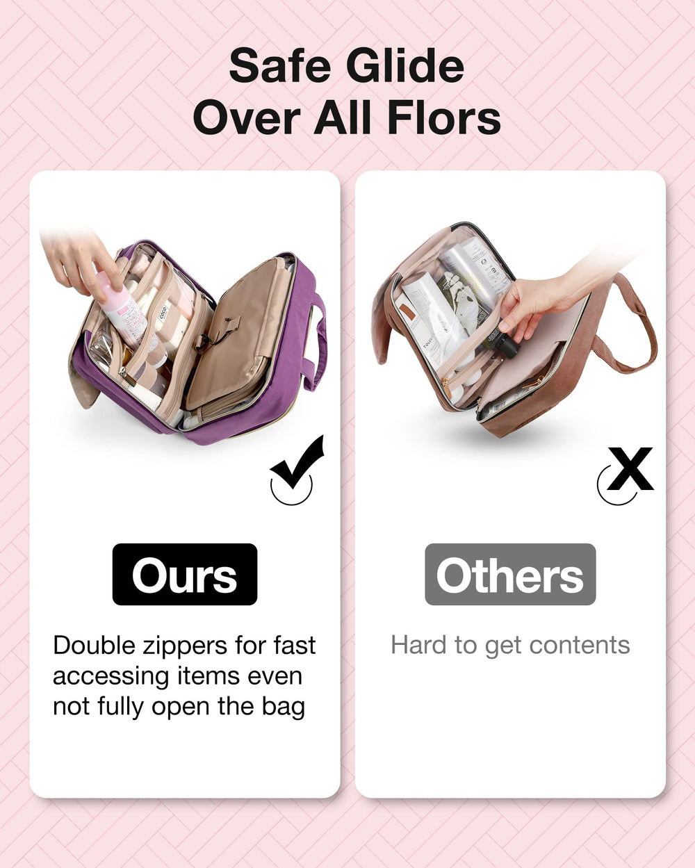BAGSMART double-zipper compartment allows organized separation of items
