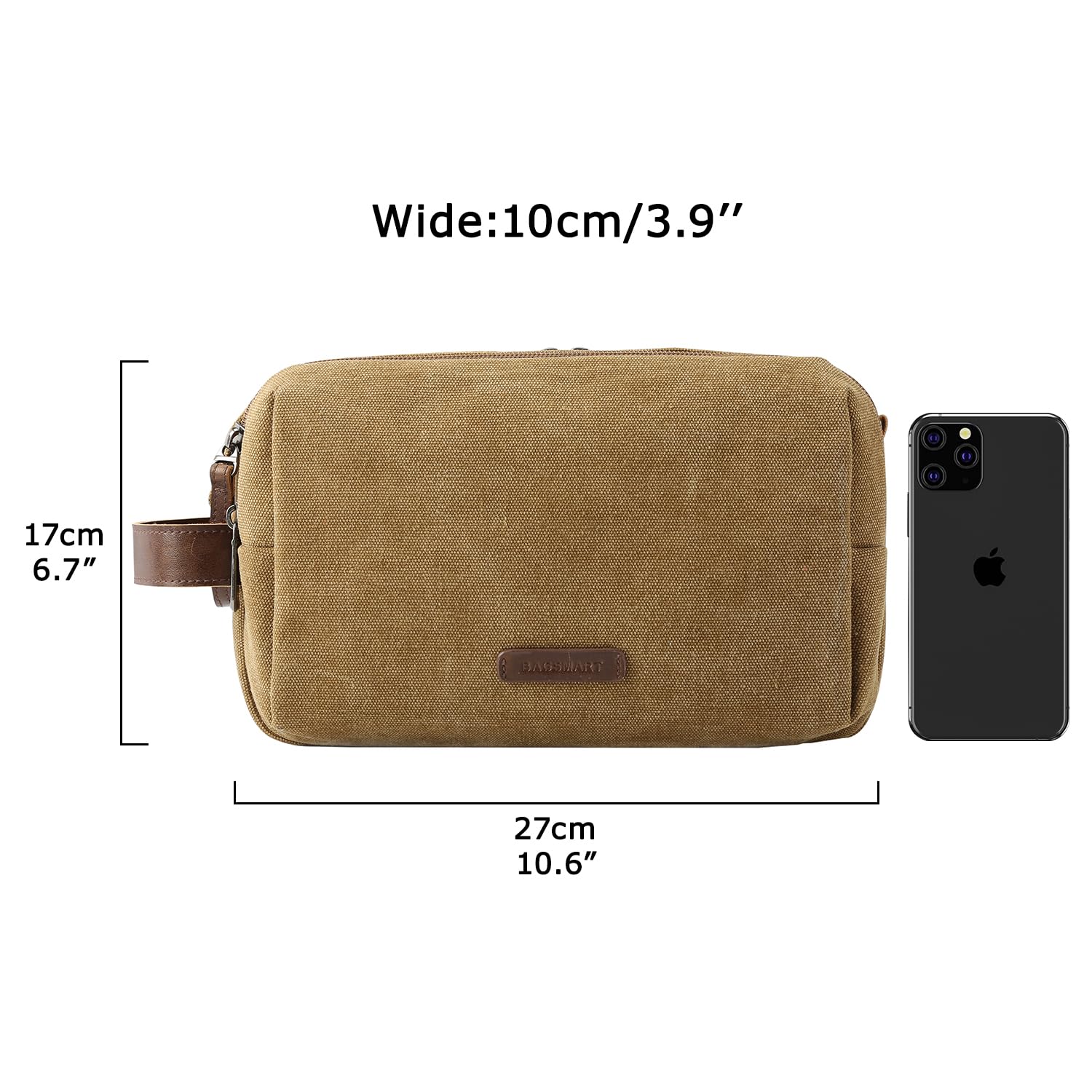 BAGSMART Toiletry Bag shows two-sided zipper pockets to keep items separated.