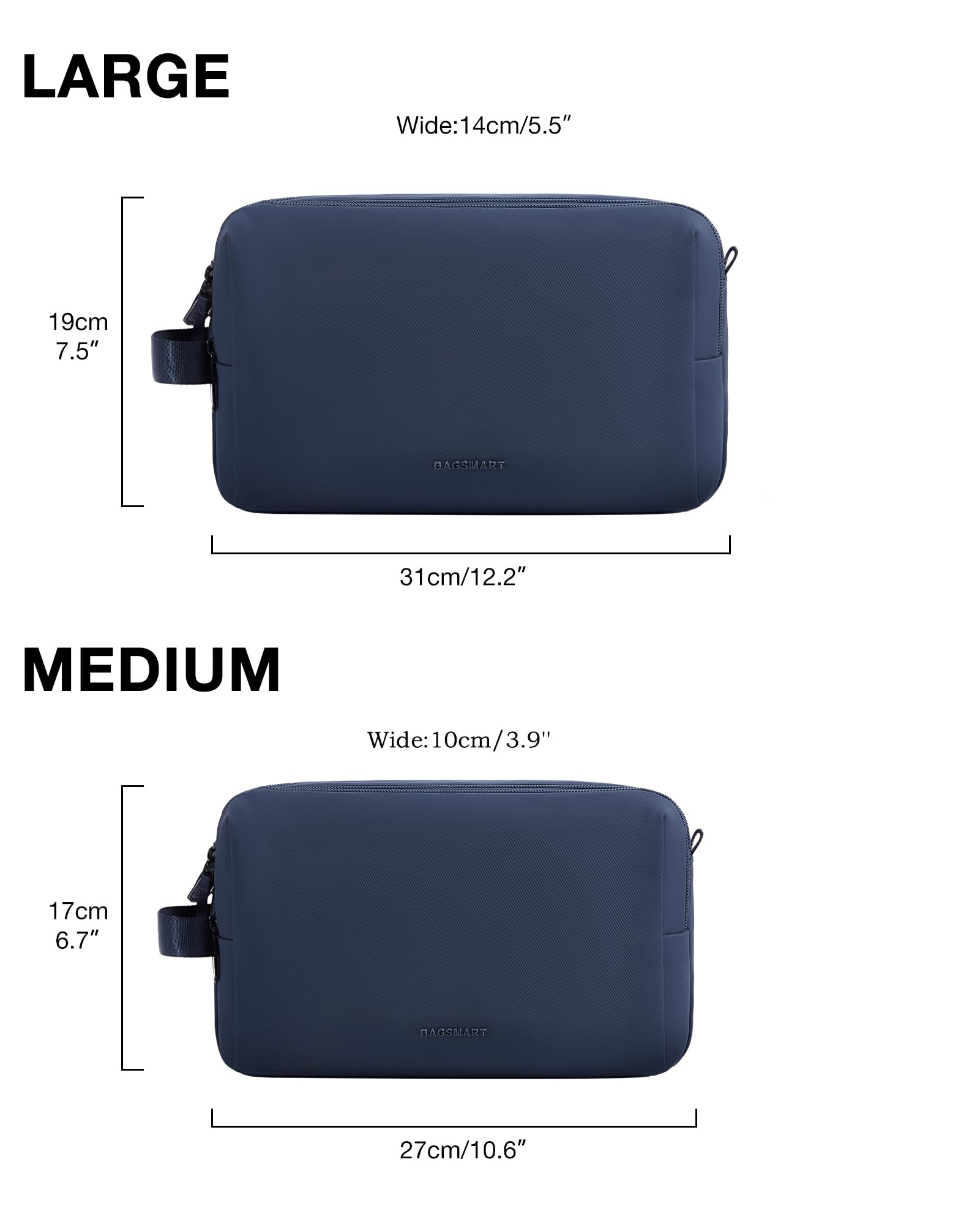 BAGSMART Toiletry Bag for Men navy large main compartment with bottle upright