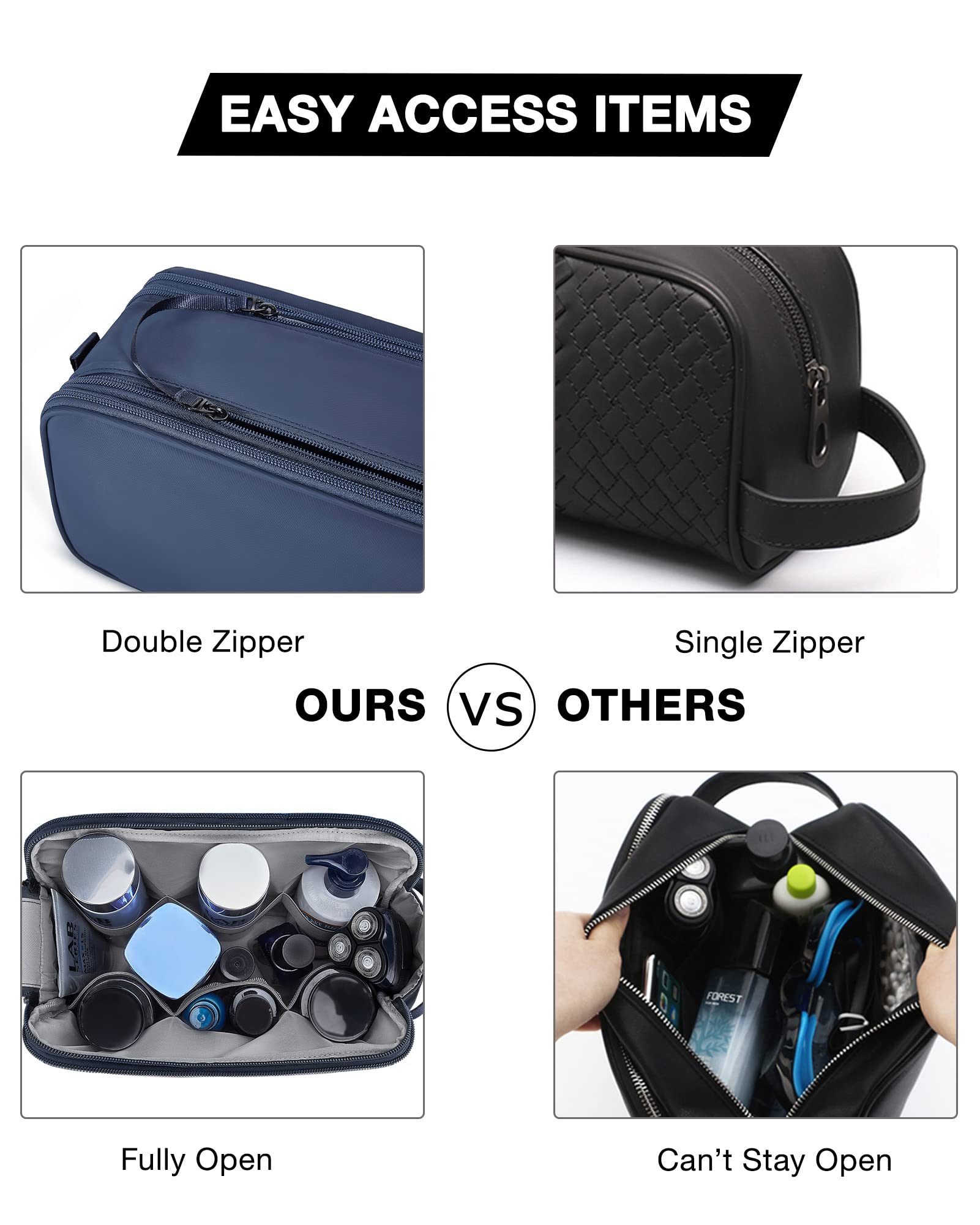 BAGSMART Toiletry Bag for Men navy large back pocket with zip pockets for cosmetics