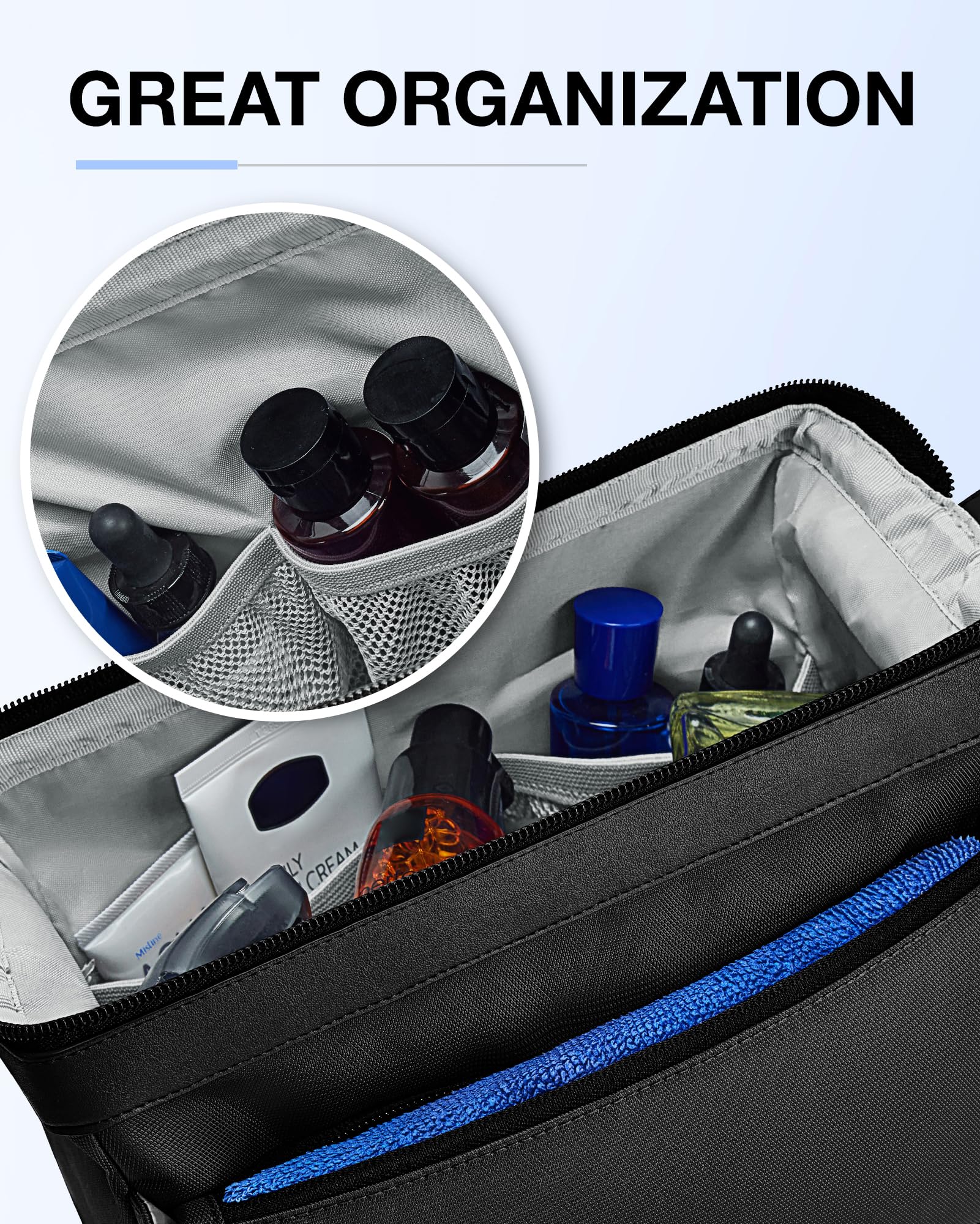 BAGSMART Toiletry bag front pocket with elastic keeps brushes tidy