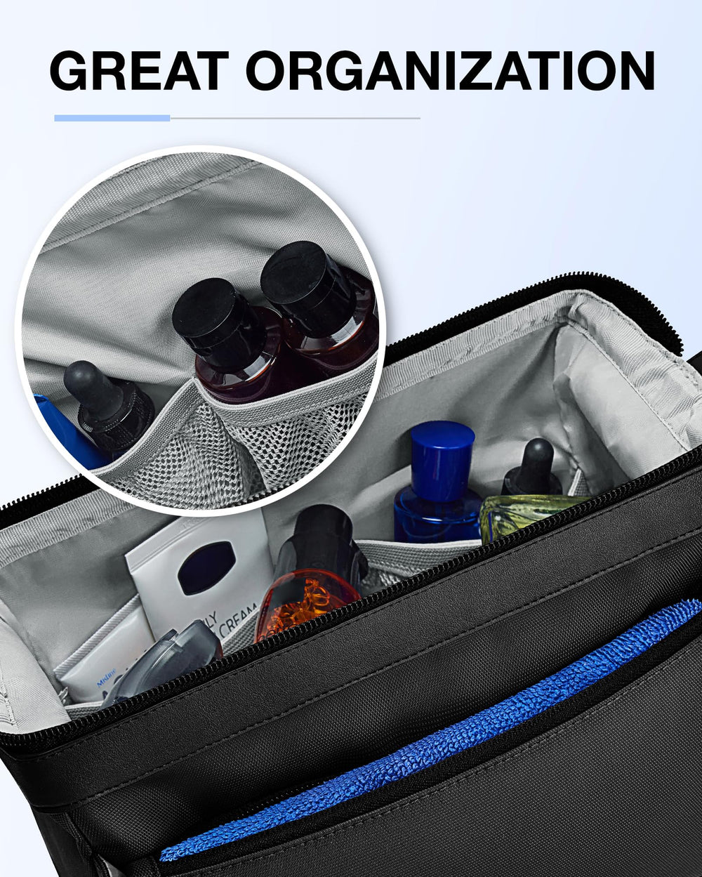 BAGSMART Toiletry bag front pocket with elastic keeps brushes tidy