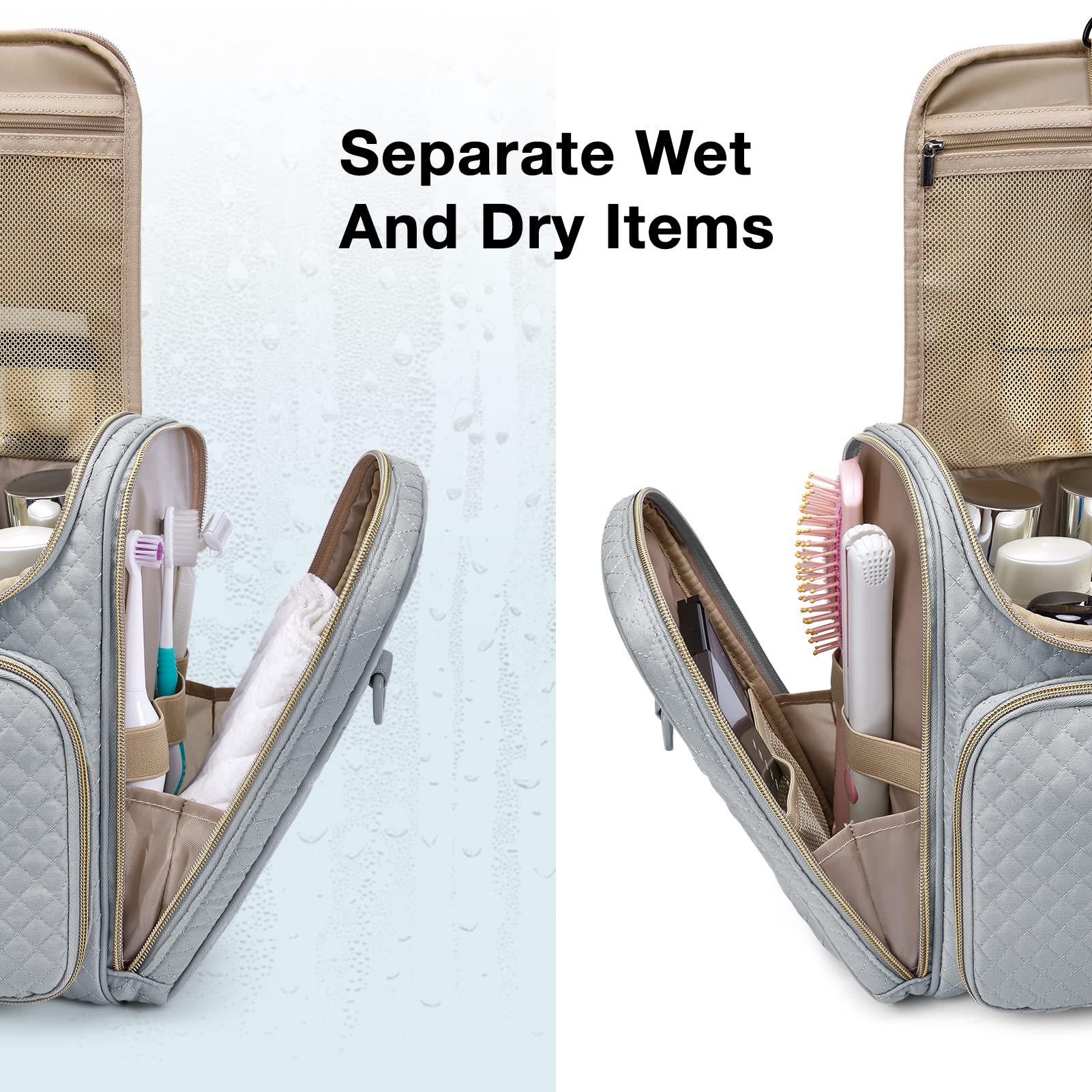 BAGSMART Toiletry Bag grey dimensions highlight compact storage efficiency in carry-on-ready size.