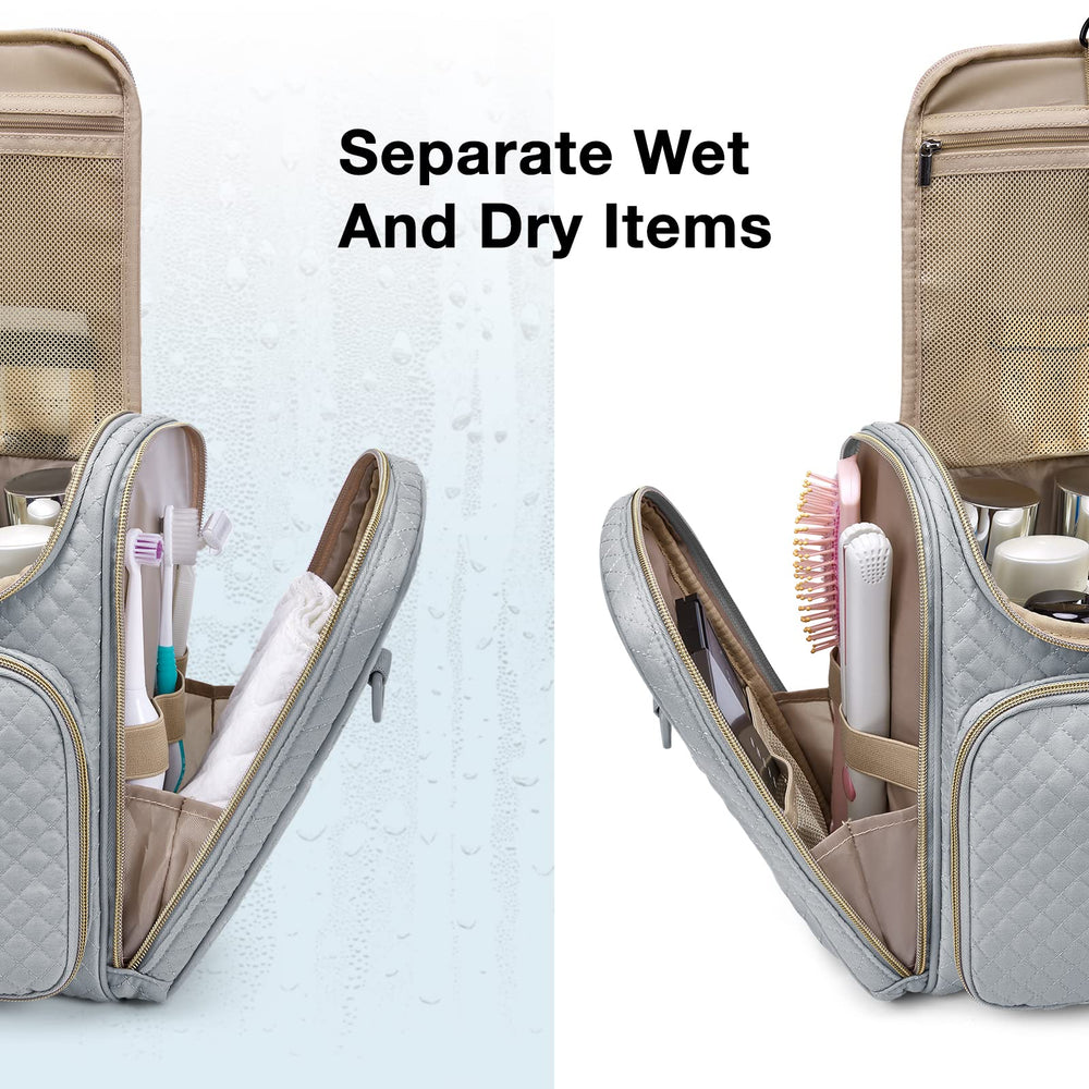 BAGSMART Toiletry Bag grey dimensions highlight compact storage efficiency in carry-on-ready size.