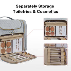 BAGSMART Toiletry Bag grey front-pvc-pocket offers clear makeup visibility and quick access.