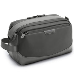 BAGSMART toiletry bag grey front view shows upright storage for easy packing.