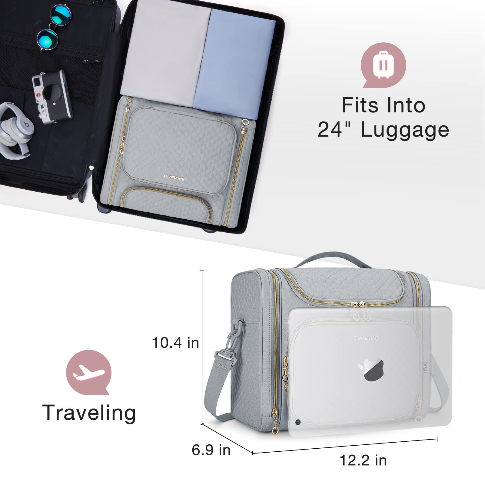 BAGSMART Toiletry Bag grey main-compartment captures large toiletries in a tidy central space.