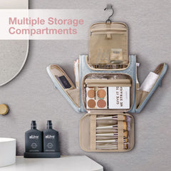 BAGSMART Toiletry Bag grey side-pockets keep wet and dry items separated during travel.