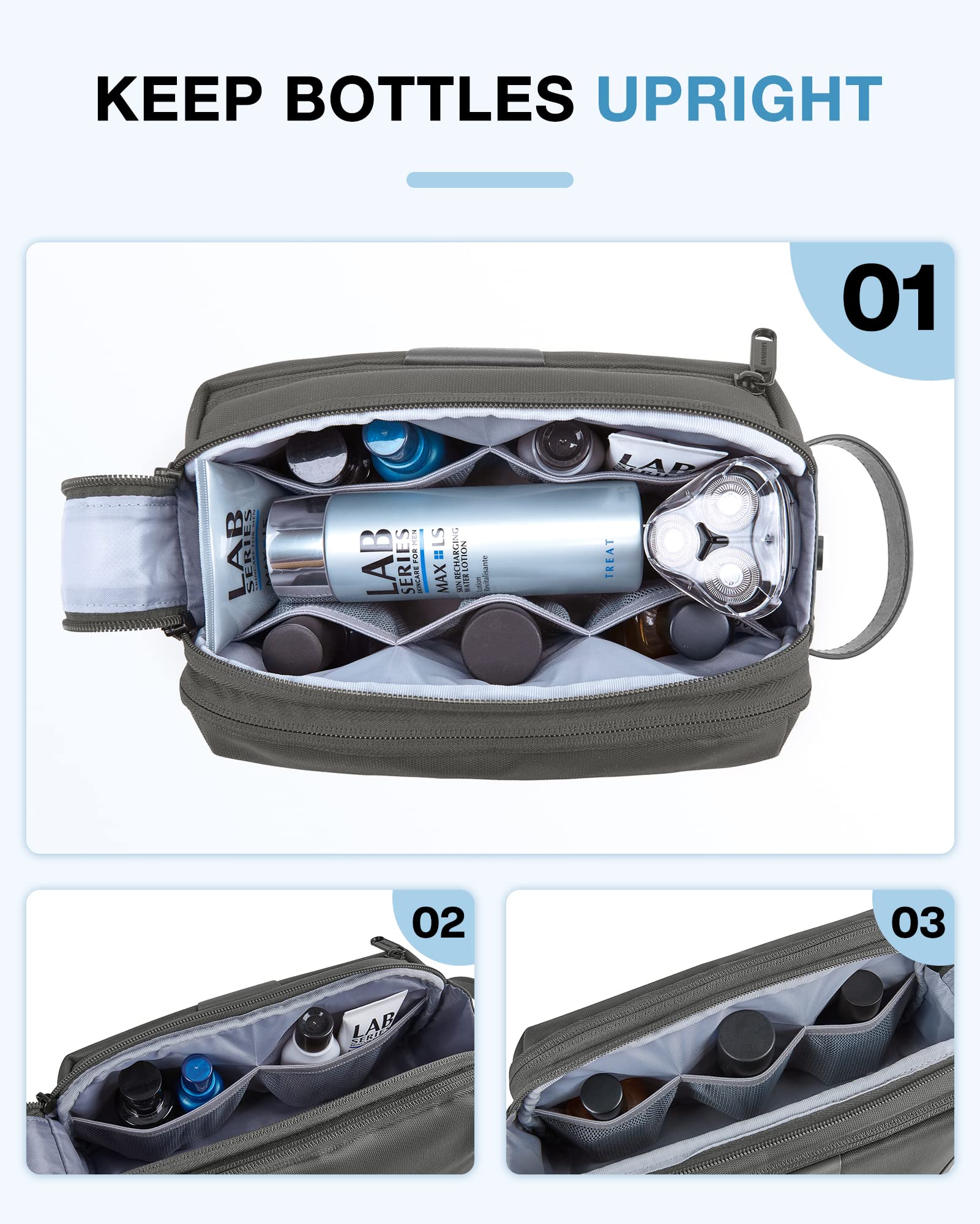 BAGSMART toiletry bag grey water-resistant material offers durable daily use.