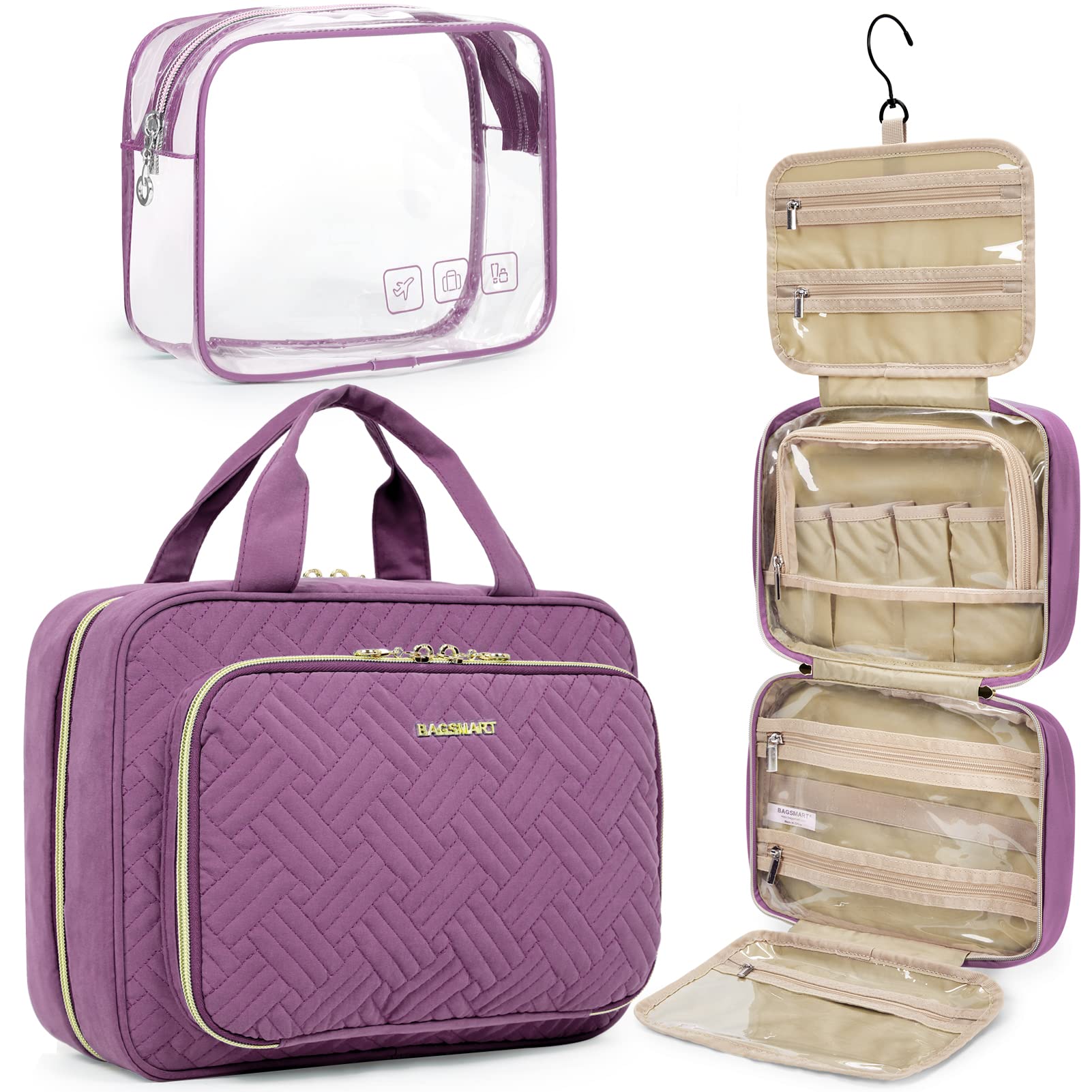 BAGSMART hanging toiletry bag with 360-degree swivel hook for easy access