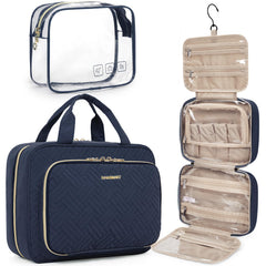 BAGSMART toiletry bag hanging navy demonstrates easy hanging for compact travel organization.