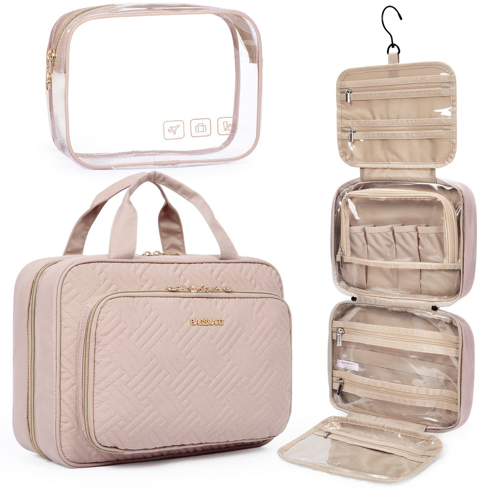 BAGSMART Toiletry Bag hanging with swivel hook, enabling flexible bathroom setup.