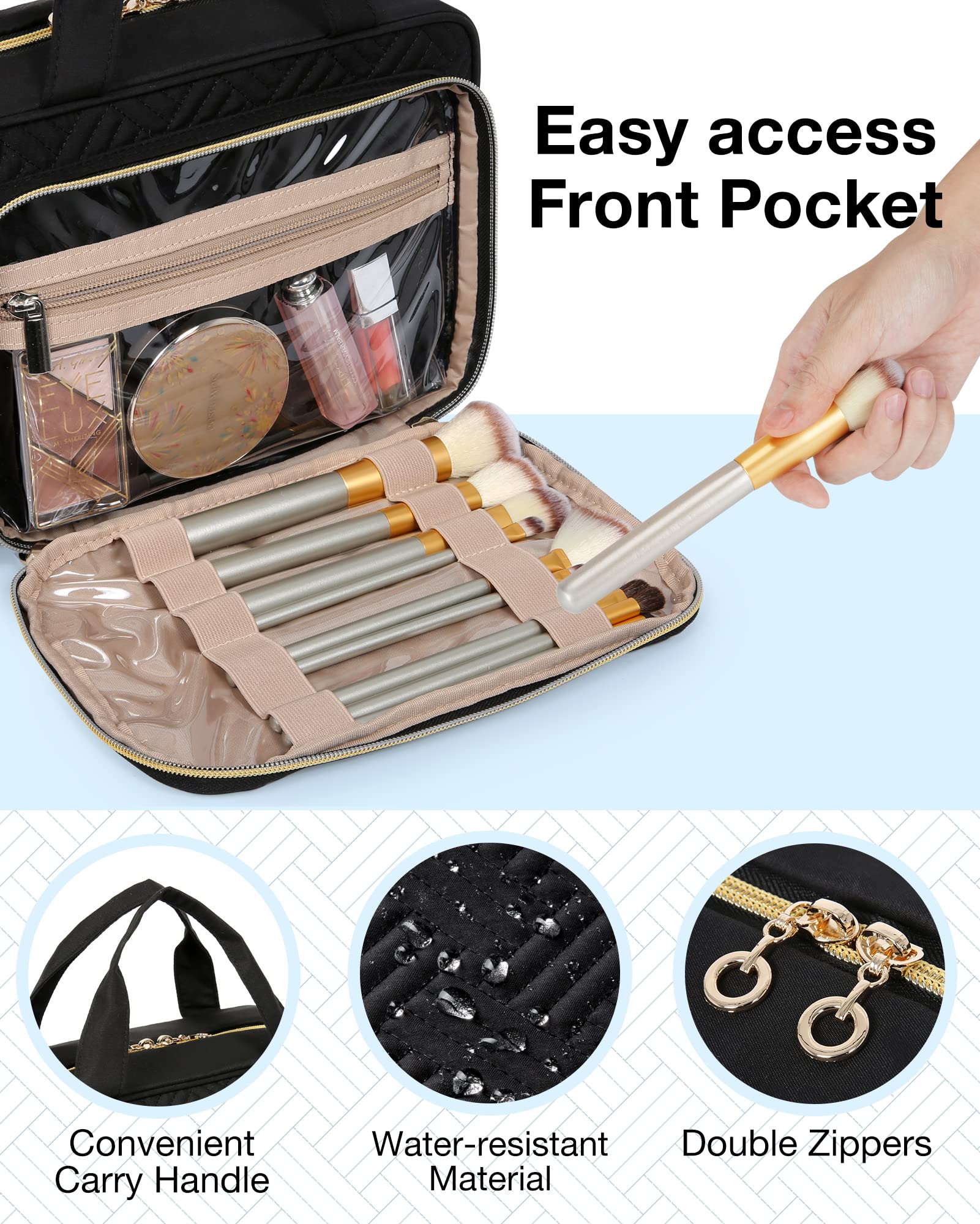 BAGSMART toiletry bag interior-elastic-pockets keeps bottles upright and organized during travel.