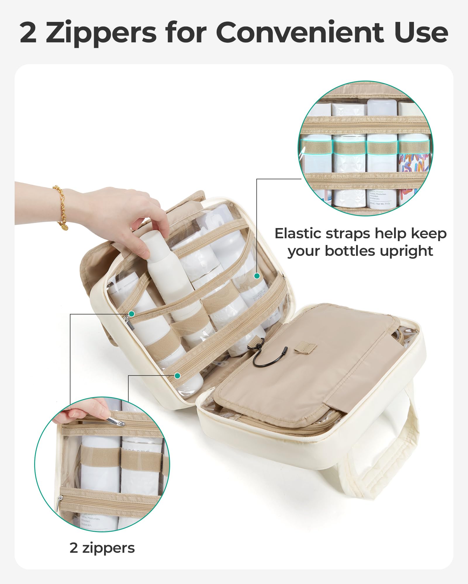 BAGSMART interior-elastic-straps toiletry bag keeps bottles upright and organized