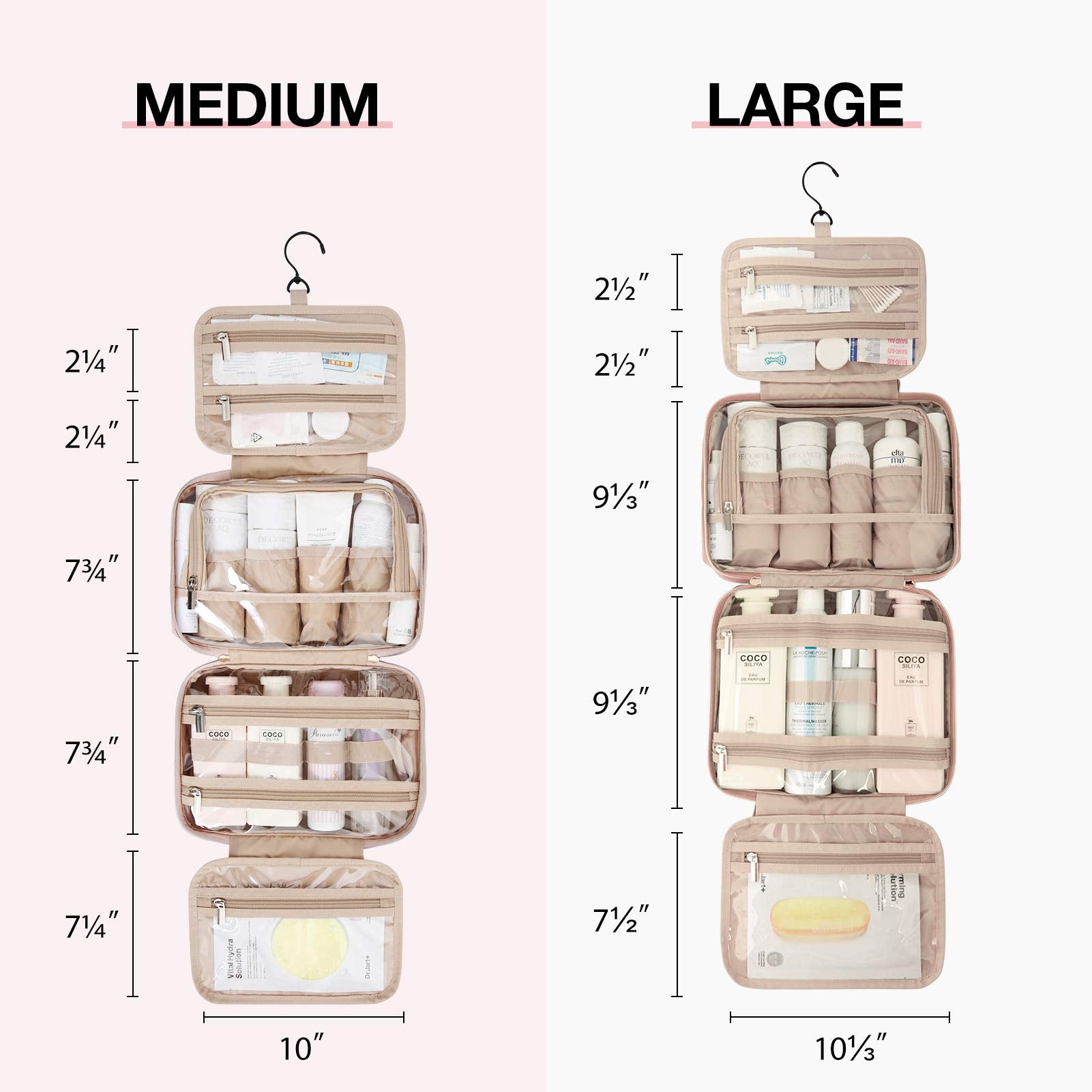 BAGSMART large-capacity opened view shows space for full-size toiletries