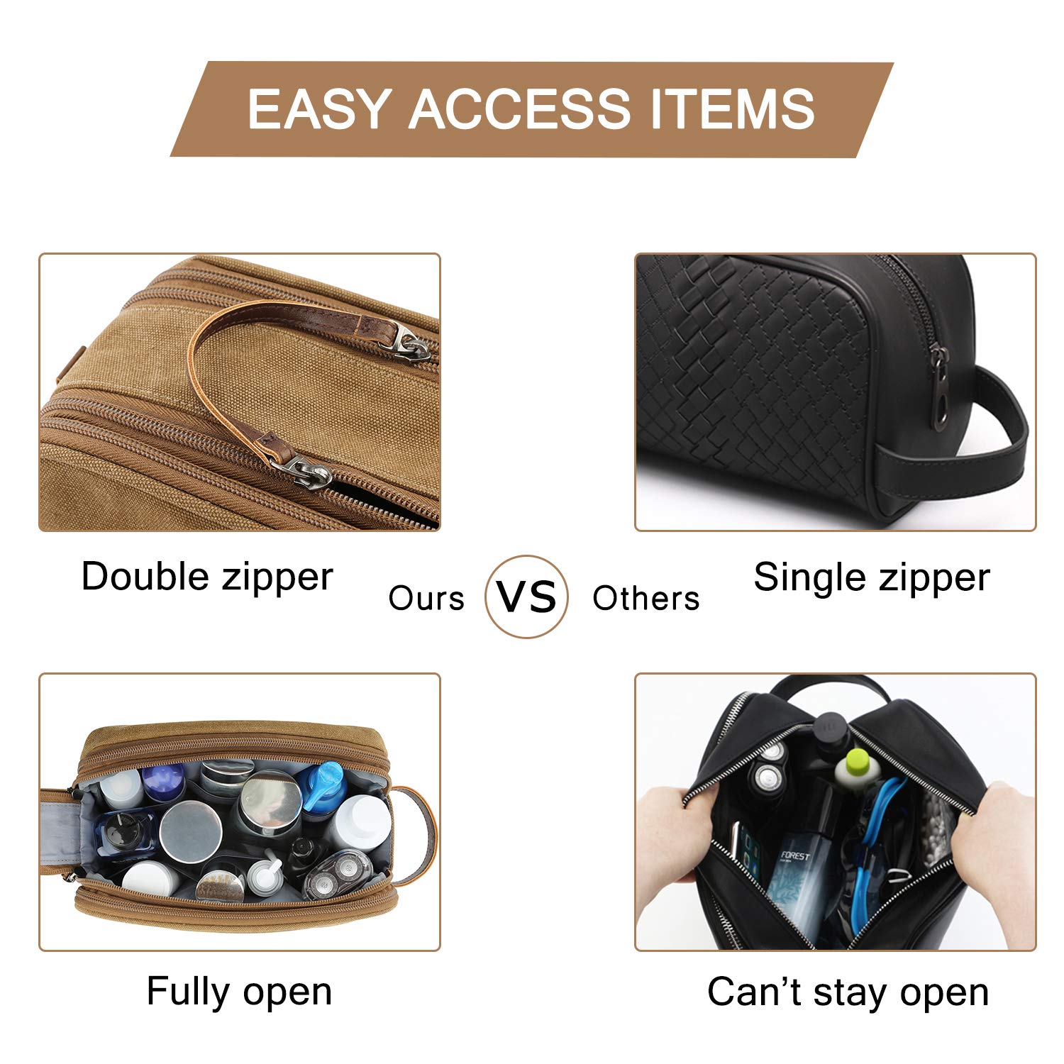 BAGSMART Toiletry Bag has an inner elastic band to secure bottles.