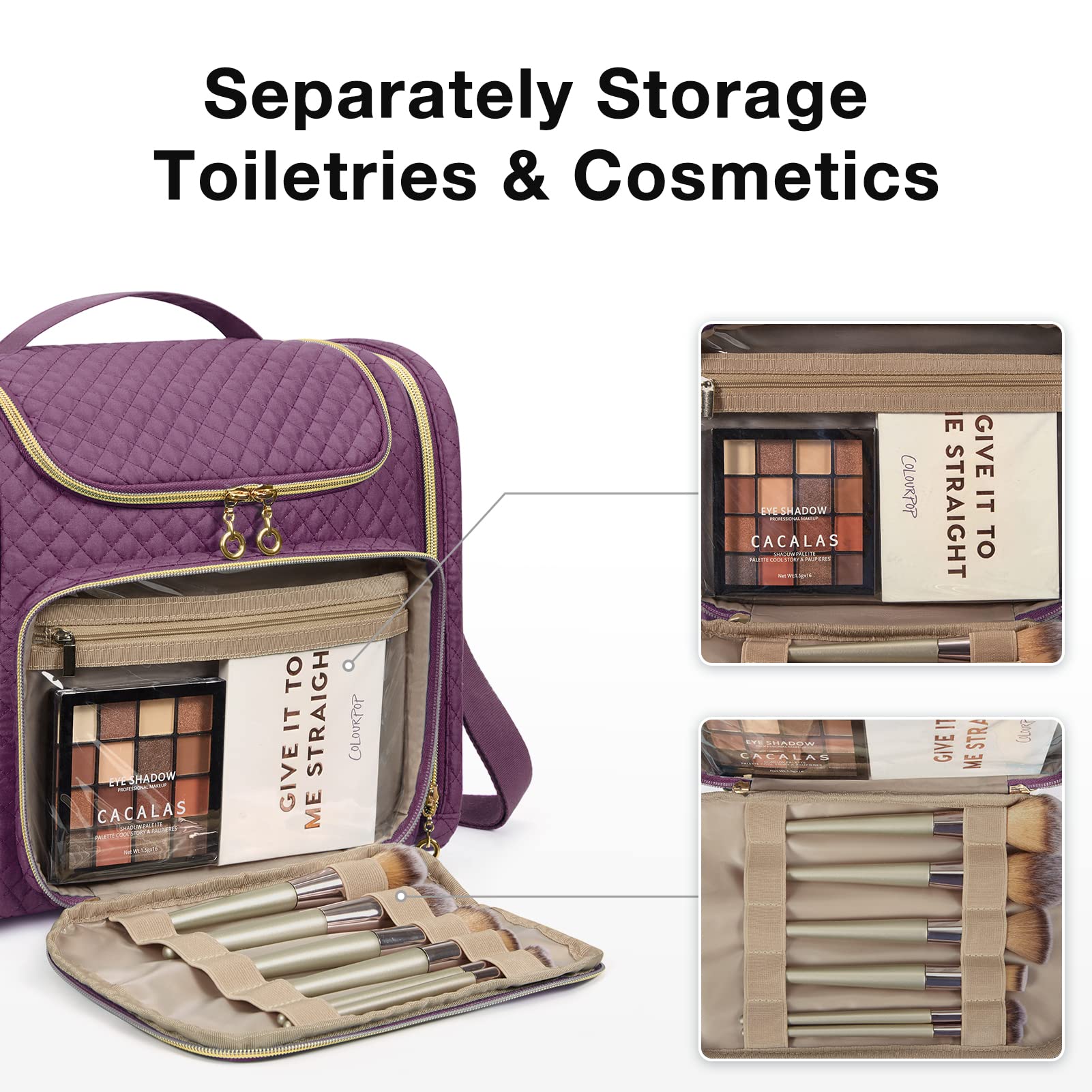 BAGSMART Toiletry Bag makeup brush area keeps brushes protected and tidy